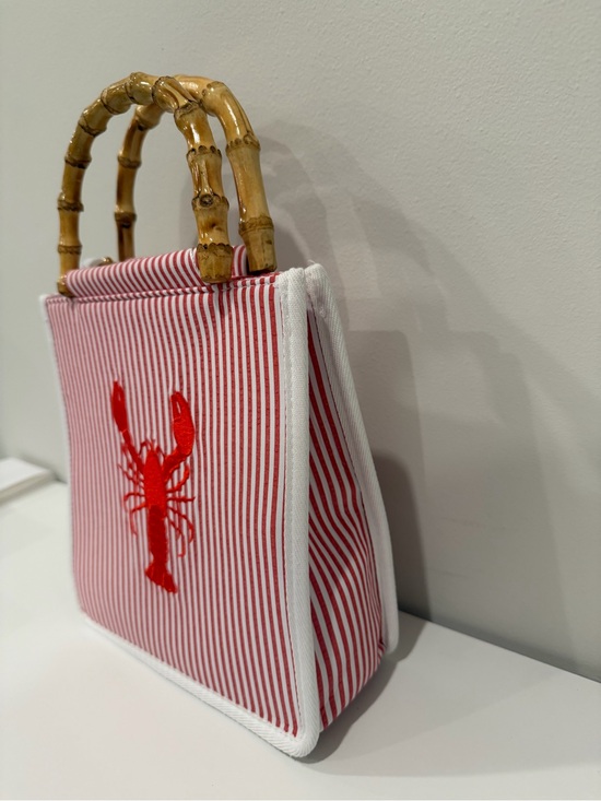 Handbags - Red Striped Lobster Tote with Bamboo Handles